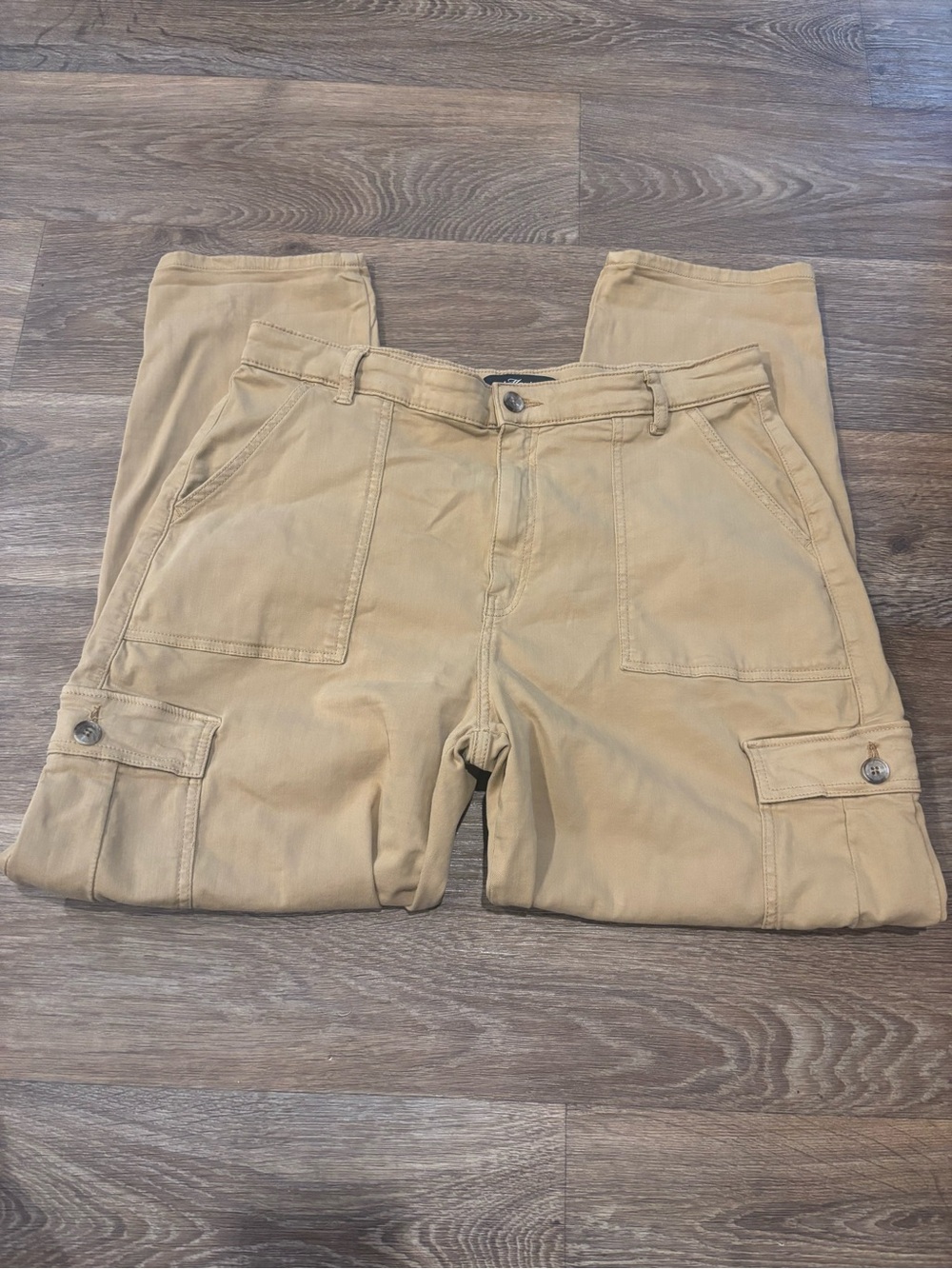 Mavi Lizzie High Rise Cargo Baggy Jeans Tan Khaki Relaxed Wide Leg Womens 31x28